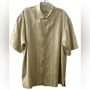 TOMMY BAHAMA Yellow  100% Silk Short-sleeve Striped Mens Camp Shirt Size XL